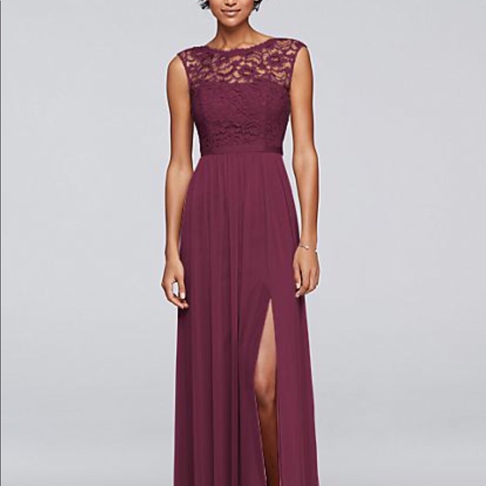 David’s Bridal Long Dress with Lace Bodice( Wine)